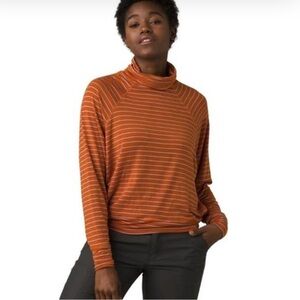 Striped Rust Turtleneck Long-Sleeve Top - Women